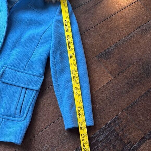 Talbots Albury wool blend faux fur hooded pea coat jacket womens size 4 blue - Picture 9 of 10